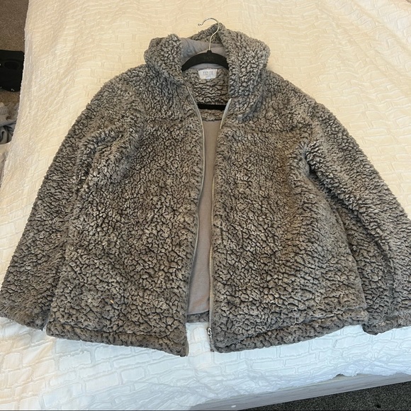 Grey Fuzzy Hooded Jacket Coat - Picture 2 of 4